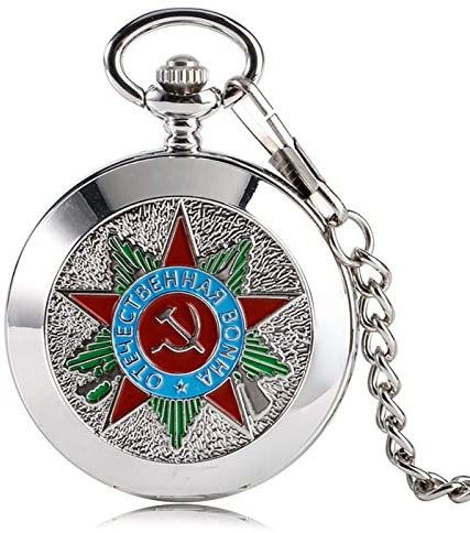 JFNHUTL Taschenuhr – Sichel-Hammer-Design, Abdeckung, mechanische Taschenuhr, Abzeichen der Kommunistischen Partei, Abzeichen der UDSSR, Uhr, Anhänger, Geschenk mit Kette und Box