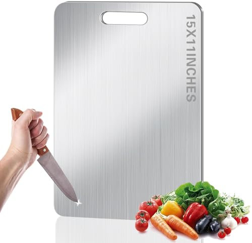 BLOCE Titan-Schneidebrett für Küche, Edelstahl, antihaftbeschichtet, doppelseitig, lebensmittelechtes Titan-Brett für Küche, Fleisch, Käse, Gemüse (A)