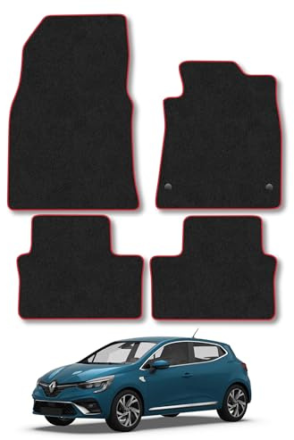 Renault Clio (2019+) Carpet Car Mats | Red Edge Trim Tailored Fit Floor Mats Full Coverage Protection Accessories Easy Clean Anti Slip Made in the UK
