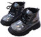 SEAUR Bambina Stivali Corti Antiscivolo Stivali Autunnali con Lacci Ragazzi Ragazze Stivali Lucidi Scarpe Glitterate in Pelle Suola Morbida Nero 27 EU