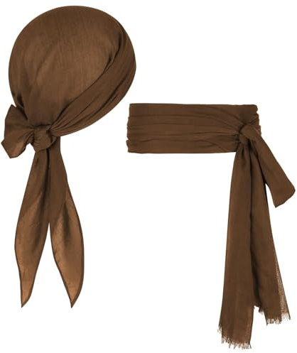 Durio Piraten Accessoires Set Mittelalter Piratenkostüm Zubehör Set Piraten Stirnband Taillengürtel Piraten Kopftuch Bandanas für Halloween Braun