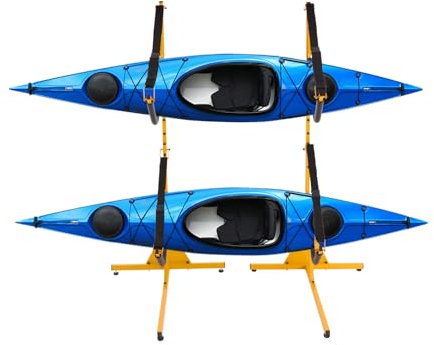 Freistehendes ajak Aufbewahrungsregal aus Stahl für Kajaks, Kanus, Rettungsinseln, Paddel, Surfbretter, kleine Boote Tragfähigkeit bis 240 lbs 73*62.3*142cm (Gelb)