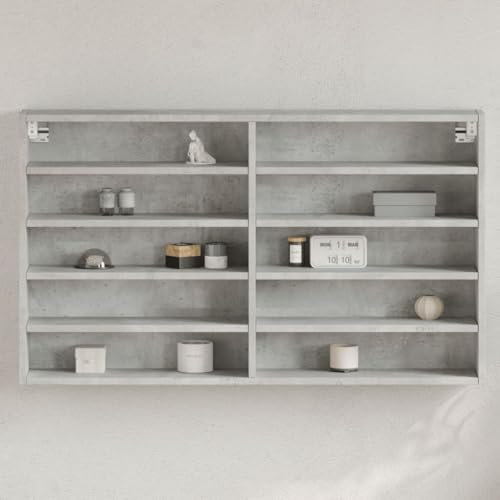 Myheimly Vitrinenschrank, Sammlervitrine, Hängevitrine Wandregal für Wohnzimmer, Wandvitrine Hängeregal Betongrau 100x15x58 cm Holzwerkstoff