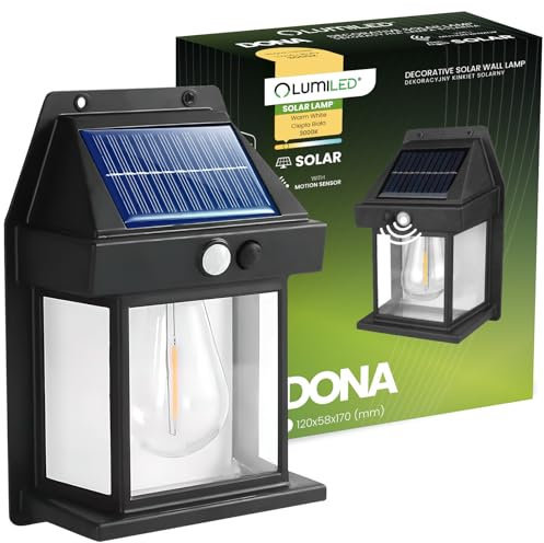 Lumiled Solar Wandleuchte Solarlampe Außenwandlampe mit Bewegungsmelder Warmweiß 3000K Wandlampe für Außen LED Solarlampe Sicherheitslampe Gartenleuchte Wegbeleuchtung IP44