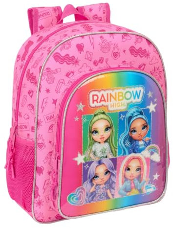 RAINBOW HIGH SHINE Schulrucksack für Kinder, Kinderrucksack, anpassbar an den Kinderwagen, ideal für Kinder im Schulalter, bequem und vielseitig, Qualität und Widerstandsfähigkeit, 32 x 12 x 38 cm,