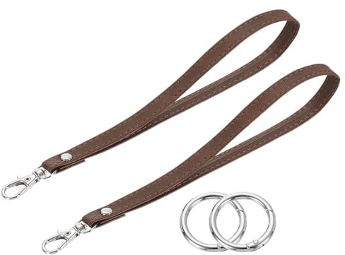 QUARKZMAN 2 Pcs Dragonne de Poignet, Dragonne de Poignet en Cuir Pu avec Anneau en Cercle pour Étui de Téléphone Clés Portefeuille, Marron