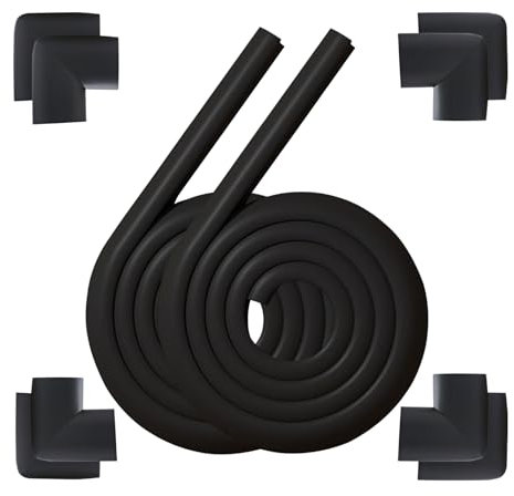 Kantenschutz für Babys, 4 m/157 Zoll Schaumstoff-Sicherheitspuffer und 8 Eckenschützer, Babysicherer Schaumstoff-Kantenschutz, verdickter, weicher Schutz (Schwarz)