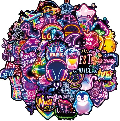 PRETTYSUNSHINE Neon Aufkleber 100 Stück, Wasserfest Graffiti Trippy Sticker für Laptop Skateboard Fahrrad Journal Kindle Koffer Helm Auto Motorrad