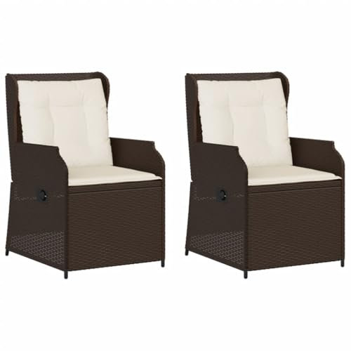 Willood Gartenstühle Gartensessel mit Kissen 2 STK. Verstellbar Braun Poly Rattan 55 x 67 x 95 cm