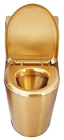SBCGFY Inodoro Comercial de Acero Inoxidable 304 con Tanque de Agua, Inodoro de una Pieza Compacto pequeño de Alta eficiencia Que Ahorra Agua, Inodoro bidé c(Drenaje de Pared Dorada)