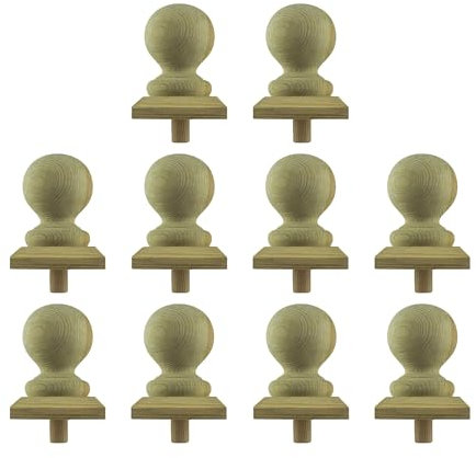 h2i Pfostenkappe Kugel | Holz imprägniert | 100 x 100 mm | 10 Stück | Eckige Abdeckkappe für Garten Holzpfosten Pfostenträger & Zaunpfosten Pyramide & Kugel | Wetterschutz für Holz-Balken & Pfosten