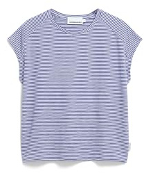 Damen T-Shirt aus Bio-Baumwolle ONELIAA Lovely Stripes Loose Fit Oatmilk-Blue Noon