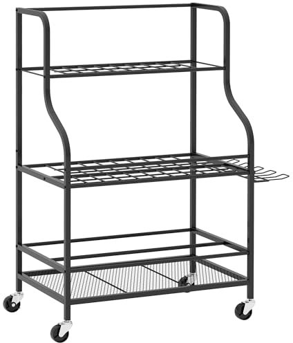 Outsunny Gartenwerkzeug-Organizer 3-stufig Gartengeräte Ständer mit Haken Gartenwerkzeugständer bis 40 kg belast Gerätehalter Mehrzweck Besenhalter für Garage, Schuppen, 77x40x97cm Schwarz