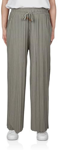 DENIMFY Palazzo Hose Damen Sommer 7/8 Culotte DFBrenda Hohe Taille Weites Bein Sommerhose Stoffhose Knöchellang Elastische Taille Taschen Einfarbig, Größe:S, Farben:Washed Olive