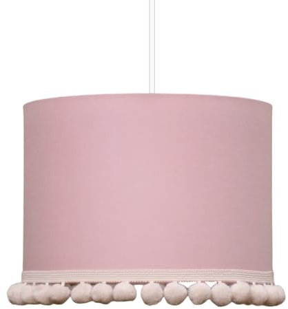 Lampada da soffitto 1xE27, paralume rotondo in cotone Ø28cm con pompon, la lampada a sospensione crea un'atmosfera calda nelle camere da letto e nelle camerette dei bambini. Prodotto nell'UE.