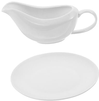 Gatuida Gravy Boat and Sauce Dish Set Small White Ceramic Sauce Boat Tray for Serving Steaks and Condiments