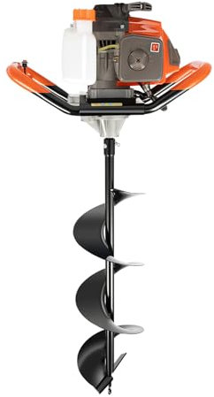 SYNCMH 71ccm Erdbohrer Benzin 2,3kW 300 U/min, Erdlochbohrer mit 3 Bohrern10/15/20cm, Großer 1L Kraftstofftank und Zubehör,für Pfahl, Tieflochbohrungen