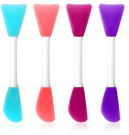 Yunxiao88 Silicone Face Mask Applicator, 4 PCS Double-End Mask Brushes for Facial Mud Mixing Spatula Soft Makeup Beauty Brush Tools for Apply Skincare Cream,Lotion, Gel, Cosmetic Foundation (4 Colors)