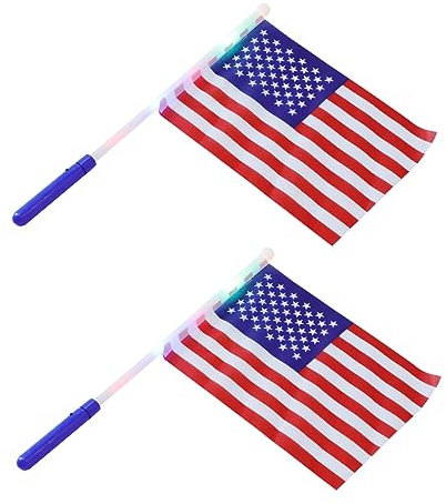 BESPORTBLE 2 Pièces LED Drapeaux Américains Lumineux à Main Décoration Patriotique Plastique pour Fête Accessoires Mini Drapeaux Usa Résistants et Éclatants