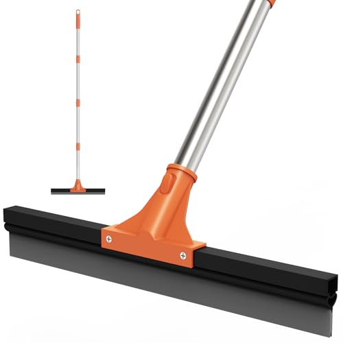 Concrete Floor Scraper 18 Inch Large Heavy Duty Floor Scraper Rubber Broom with 157cm Long Handle for Bathroom Tiles, Garage Concrete Decking Shower Glass, Window Cleaning