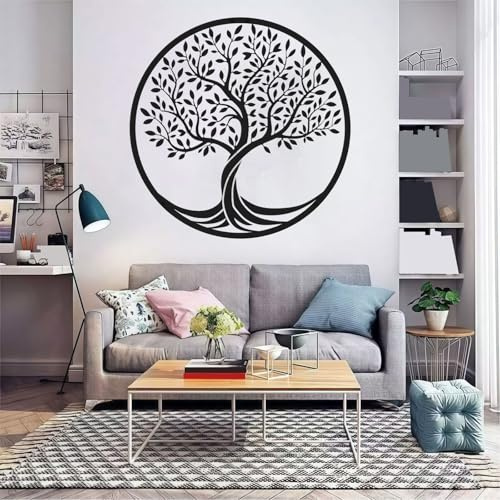 Machtiging Baum des Lebens Wanddeko,Metall Baum des Lebens Wanddekoration,Wanddekoration Silhouette Kunstb,Wandbild Wanddeko Metallbild,Schwarz,FüR Badezimmer KüChe Wohnzimmer Schlafzimmer