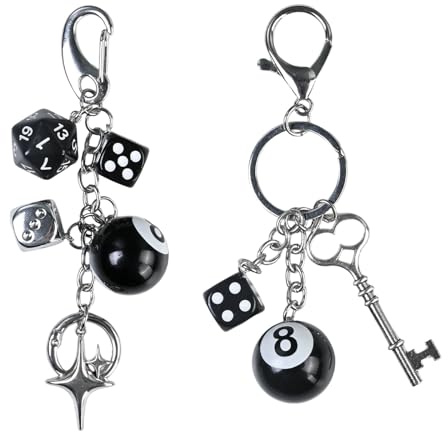 Kaiyzo 2 Stück Retro Schlüsselanhänger mit 8 Ball und Würfel, Y2K Bag Charms für Damen und Herren, Aesthetic Accessory für Rucksack, Handtasche und Schlüssel