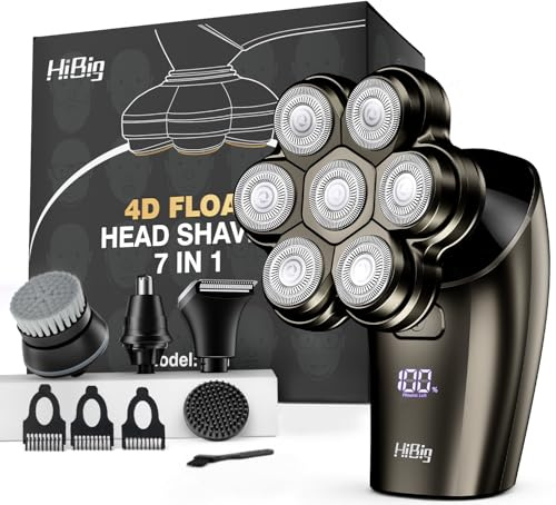 Head Shavers for Bald Men - Glatzen Rasierer Herren - 7D Gebogener Magnetischer Abnehmbarer Elektrischer Rasierer Herren - 5 in 1 Glatzenrasierer - IPX7 Nass Trocken Rasierer Herren - Grau