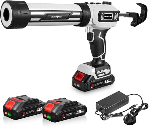 Electric Caulking Gun, Caulking Guns Brushless, 300ml/10oz Silicone Sealant Gun with Adjustable Speed(70-210mm/min), LED Light, Drip-Free, 2 * 1.5Ah Battery, for Filling and Sealing