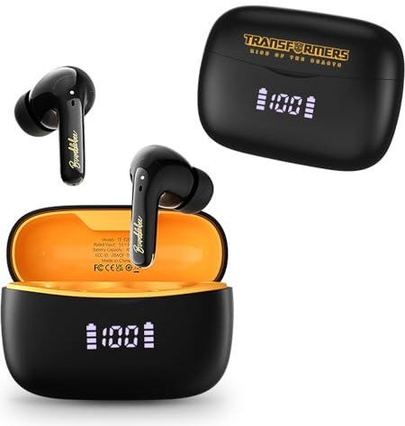 Transformers Wireless Earbuds, Bluetooth 5.4, Bass Stereo Earbuds with 30 Hour Playback and LED Display, ENC Noise Cancelling, Microphone, Bluetooth Earbuds for Sports Training (Black