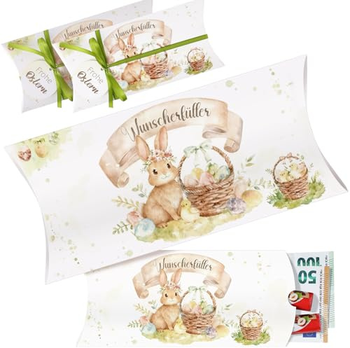 Hestya 8 Stück Wunscherfüller Geldgeschenk Frohe Ostern Verpackung Geld Verpacken Hase Kissenschachteln Geschenkbox Befüllen Ostergeschenke Gutschein und Süßigkeiten Schachtel(Osterhase mit Blumen)