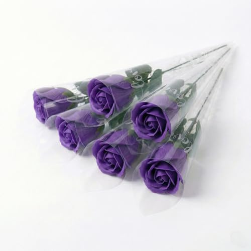 FAIRY BOUTIQUE Artificial Flowers Roses – Premium Long Stem Fake Flowers for Vase, Graves & Wedding Bouquet – Realistic Faux Rose for Indoor Home or Romantic Valentine’s Gift – Purple, 6 Pieces
