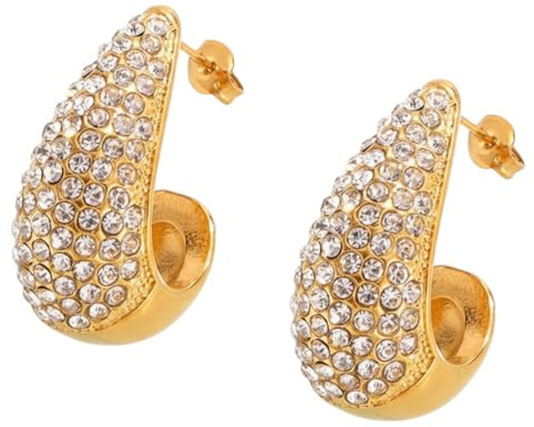 Karma NH10700504 Creolen Zirkonia Gold Ohrringe 2,8 cm Damenohrringe Edelstahl vergoldet Ohrringe Wasserfest & Antiallergisch Kreolen Damenschmuck Damencreolen modern Geschenk für Sie