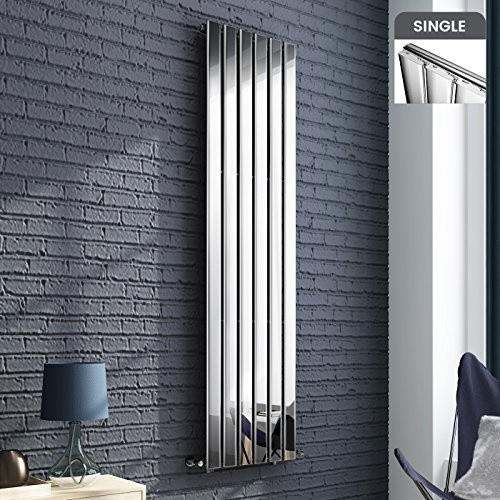 iBathUK Apex Wall-Mounted Vertical Single Slim Flat Panel Radiator, Steel Chrome High Thermal Output Hydronic Central Heating, Designer Modern Radiator in Chrome, 1800 × 456mm
