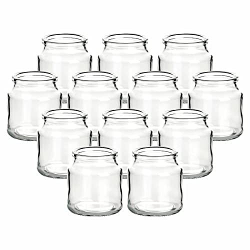 gouveo 12er Set Teelichtgläser Rondo - Teelichthalter 7 x 7,7 cm - Windlicht rund für Garten, Terrasse, Balkon - Glas 200 ml für Dessert - Deko-Glas für Hochzeit, Geburtstag, Feier