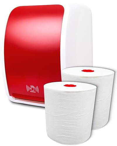 Blanc HYGIENIC SET: Handtuchrollenspender SENSOR, berührungslos, Blanc Cosmos verschied. Farben + 2 Handtuchrollen PREMIUM TAD - PRODUKTSET Farbe Rot/Weiß