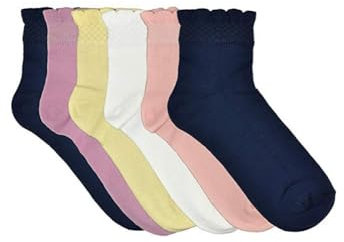 Fontana Calze, 6 paia di calze bambina in 100% Cotone Filo di Scozia elasticizzato.… (Tinta Unita, 23-26)