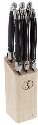 Jean Dubost - 6 couteaux laguiole 'angle' bloc en bois naturel