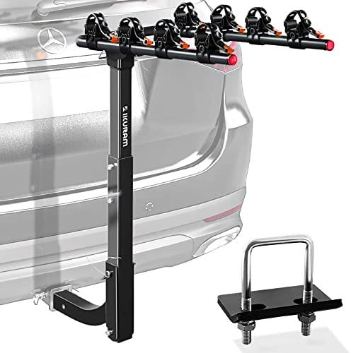 IKURAM Fahrradträger für 4 Fahrräder, Anhängerkupplung, doppelt faltbar, für Autos, LKWs, SUVs und Minivans mit 5,1 cm Anhängerkupplungsempfänger