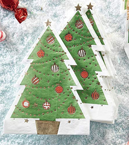Ginger Ray Christmas Tree Foiled Paper Party Napkins Tableware 12 Pack, Novelty