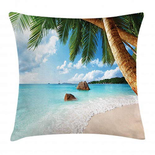 ABAKUHAUS Strand Kissenbezug, Exotische Palme Ozean, Klöppelkissenhüllen mit Beidseitigen Druck Farbfest Waschbar und Reißverschluß, 40 x 40 cm, Grün Blau