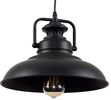 MiniSun | Industrial Style Matt Black Metal Ceiling Pendant Light Fitting | Pendant Lights, Home Décor & Improvement Essential | Includes 4W LED Bulb [2700K Warm White] | Includes Full Wired Fitting