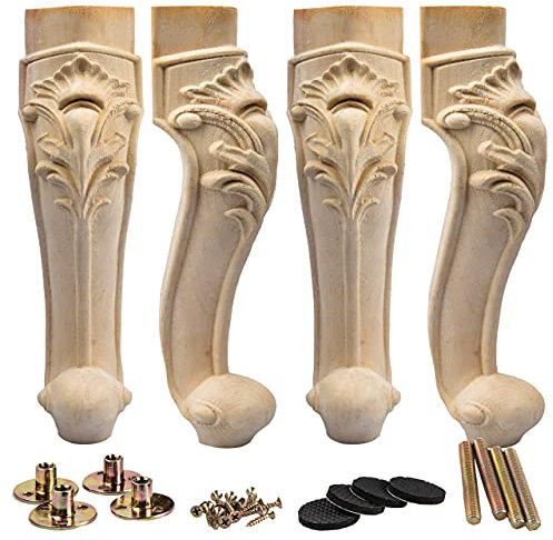 La Vane Lot de 4 pieds de meubles en bois massif sculpté de style européen - Décoration brute pour canapé, armoire, table, causeuse - 35 cm