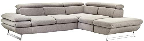 Mivano Ecksofa Prestige, Moderne Couch in L-Form mit Ottomane, Kopfteile und Armteil verstellbar, 265 x 74 x 223, Strukturstoff, grau
