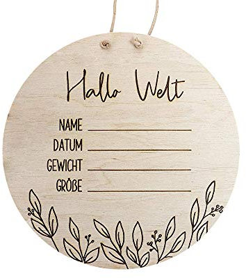 Hallo Welt, die Baby Geburtsdaten im Überblick - Babygeschenk Wanddeko Geburtsgeschenk Holz Schild Kinderzimmer Geburt Holzschild Türschild