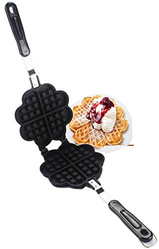 CHAWHO Non-Stick Waffle Maker Cast Aluminum Waffle Iron - Household Waffle Maker Pan Mould for Kitchen Stovetop Gas Long Handle and Closing Latch (35 * 14 * 3cm)