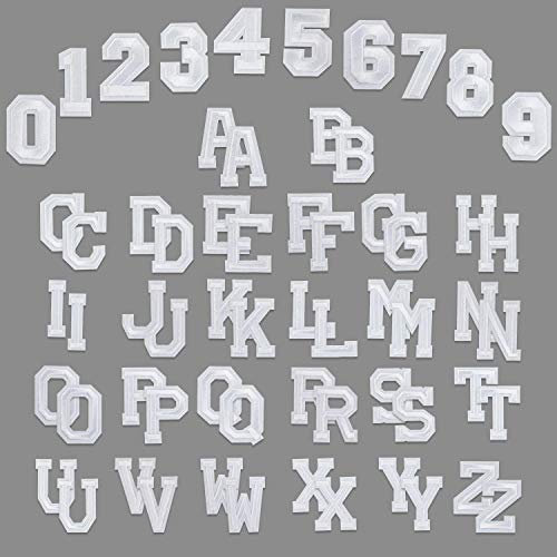 WD&CD 62 Stücke Patches Zum Aufbügeln Buchstaben Zahlen, Aufbügler mit Gebügelt Klebstoff Buchstaben A-Z 0-9 für Schuhe Hut Tasche Kleidung Zubehör DIY Kleidung Patches (Weiß und Weiß)