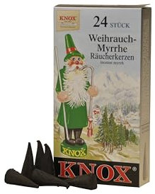 Knox 4er Räucherkerzen Set - Made in Germany - Weihnachten - Honig-Lebkuchen Tanne Weihrauch-Myrrhe Zimt