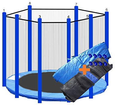 walexo Trampolin Randabdeckung + Sicherheitsnetz für 8 Stangensysteme (427 cm Ø, Blau/Blau)