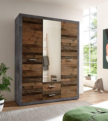 möbelando Kleiderschrank Drehtürenschrank Schrank Stern I Old Style/Betonoxid