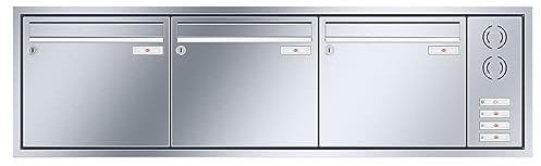 RENZ/Eckrahmen / 3er Unterputz-Briefkastenanlage Einbau-Briefkasten mit Sprechfeld / V4A-Edelstahl/Volumen 12 L/Dein-Briefkasten.de